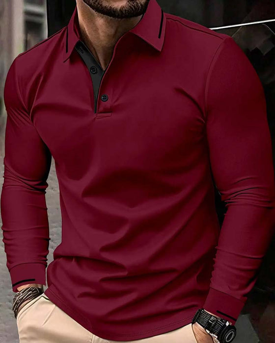T-Shirt V-Hals Räfflad Solid Färg Herr