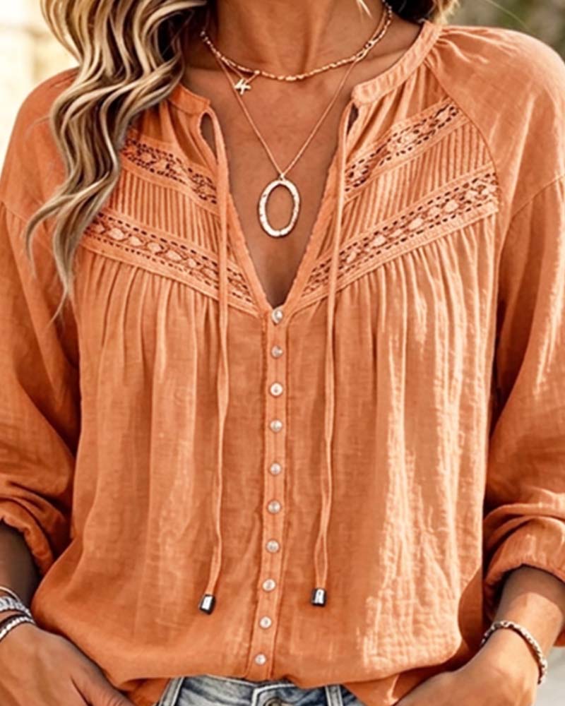 Blus Casual Hollow Out Spets