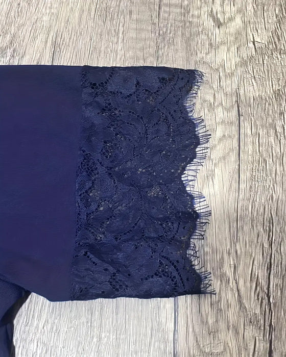 Blus V-Ringning Spets Smal Kortärmad