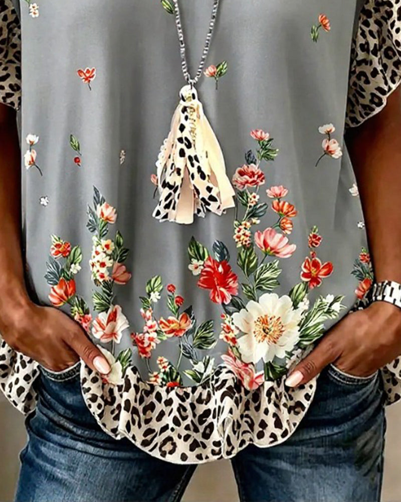 T-Tröja Leopard Lapptäcke Blommigt Print
