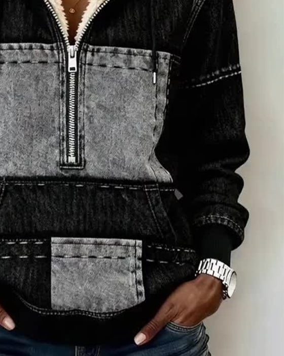 Huva Retro Färgblock Fleecefodrad