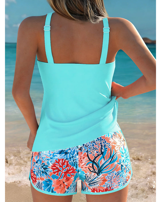 Tankini Ärmlös Linne Tryckta Shorts