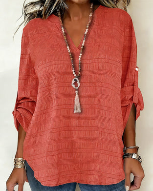 Topp Texturerad V-Hals Justerbar Ärm