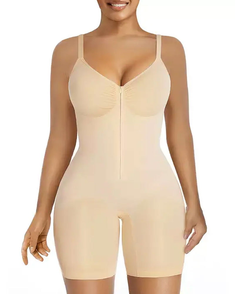 Shapewear för Kvinnor Magkontroll Bodysuit Dragkedja Komfort Ultra Stretchtyg