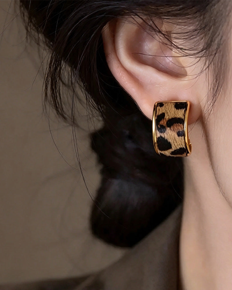 Dam Leopardmönster Geometrisk Statement Ringörhängen