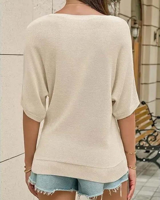 Pullover Rundhalsad Kort Ärm Solid