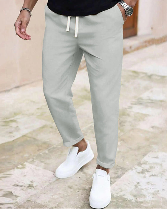 Herr Byxa Enfärgad Dragsko Slim Fit Croppad