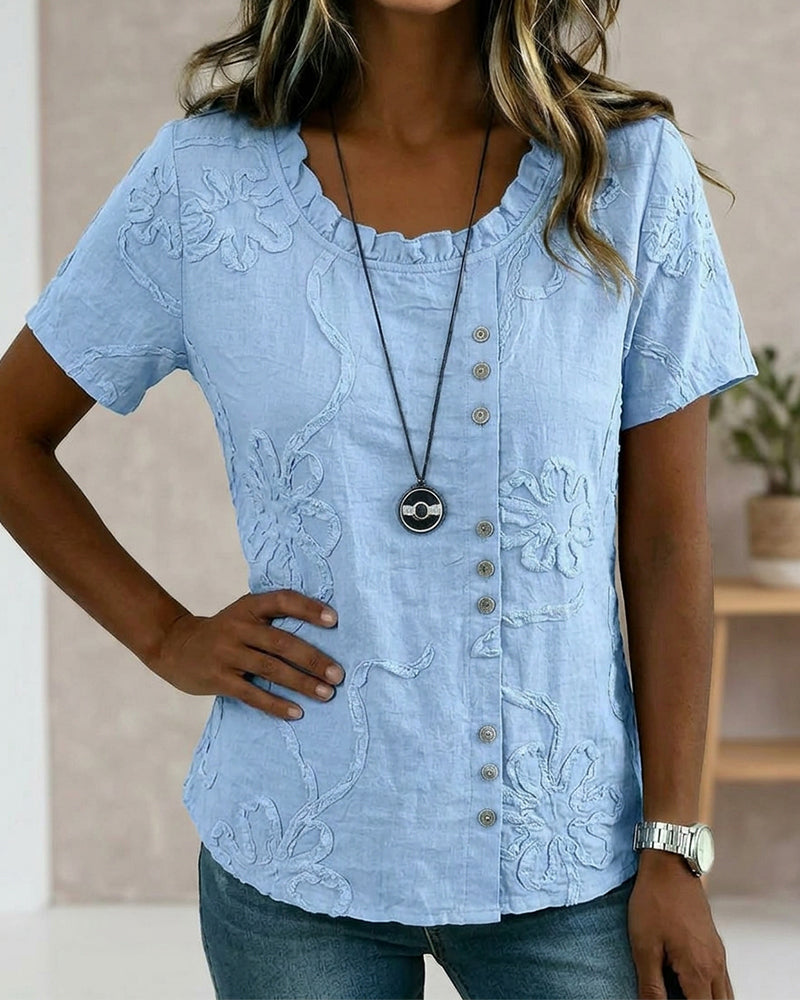 Blus Texturerad Blommig Sidoknapp
