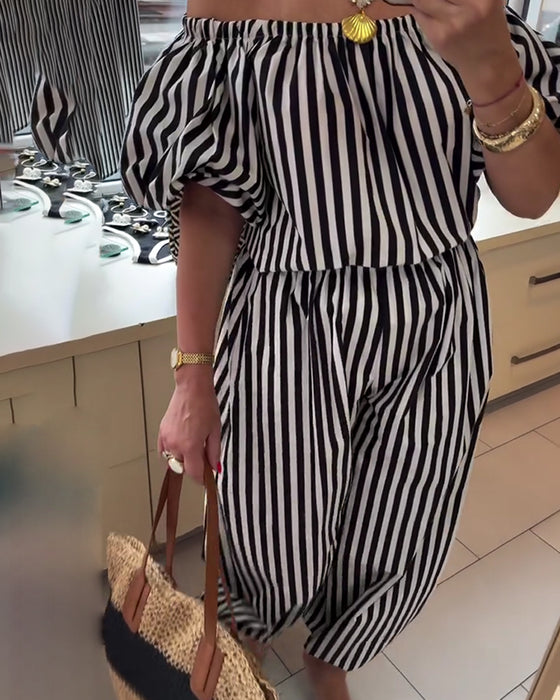 Jumpsuit Avslappnad Axelav Randig
