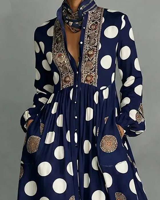Klänning Stilig Stor Prickig Hel Kjol