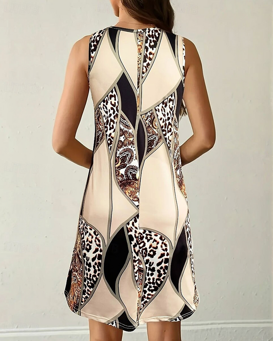 Klädning Ärmlös Leopard Patchwork A-Linje