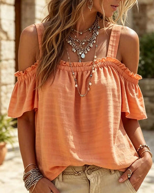 Blus Kamisol Ruffle Off-Shoulder