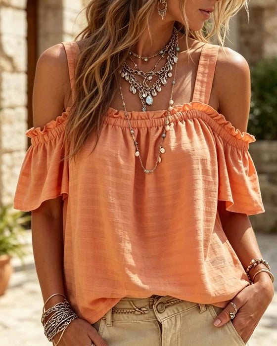 Blus Kamisol Ruffle Off-Shoulder