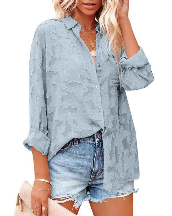 Blus Chiffong Jacquard Sheer