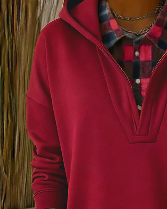 Huvtröja Fejk Tvådelad Rutig Patchwork