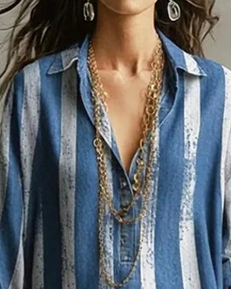 Klänning Lössittande Vertikal Randig Lång