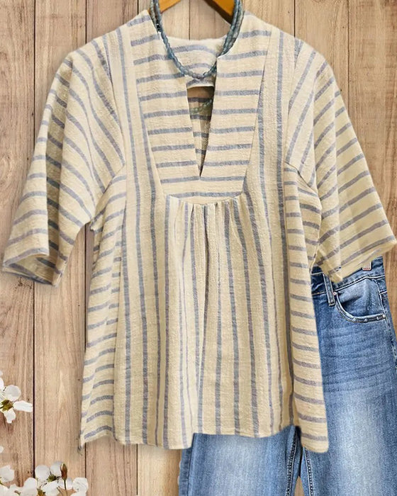 Blouse Rand Textur Halv Ärm Avslappnad