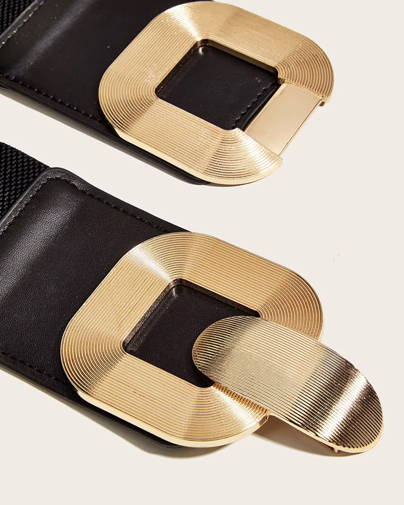 Vintage Gyllene Spänne Högelastisk Läderbälte För Kvinnor