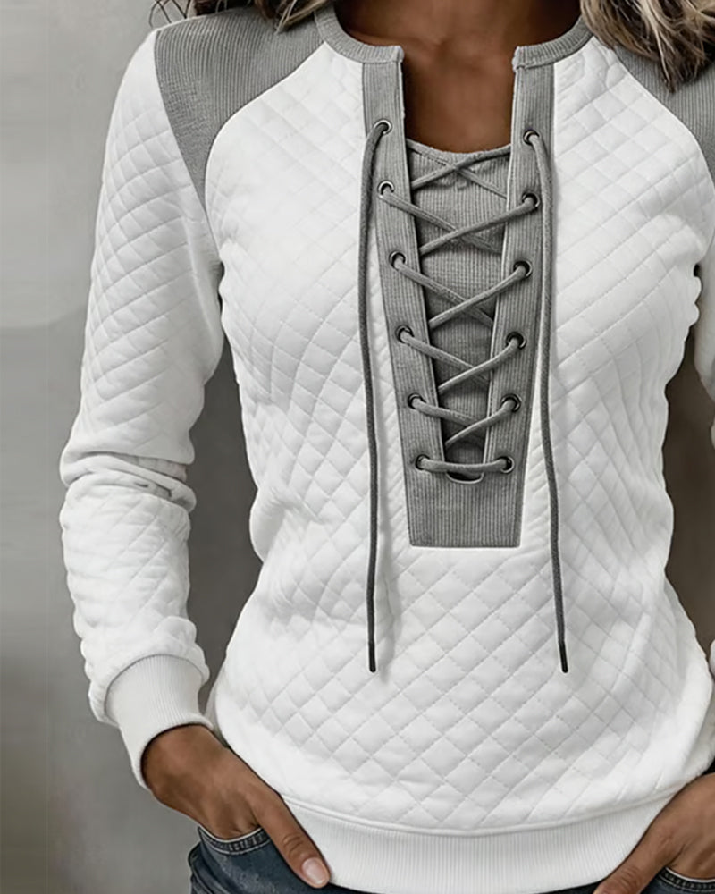 Sweatshirt Snörning Slimmad Färgblock