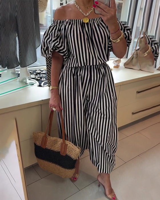 Jumpsuit Avslappnad Axelav Randig