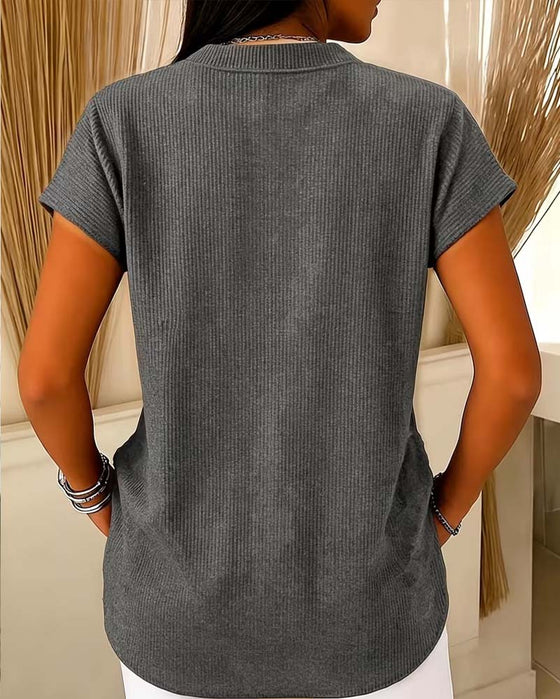 Blus Solid Kort Ärm Dragkedja
