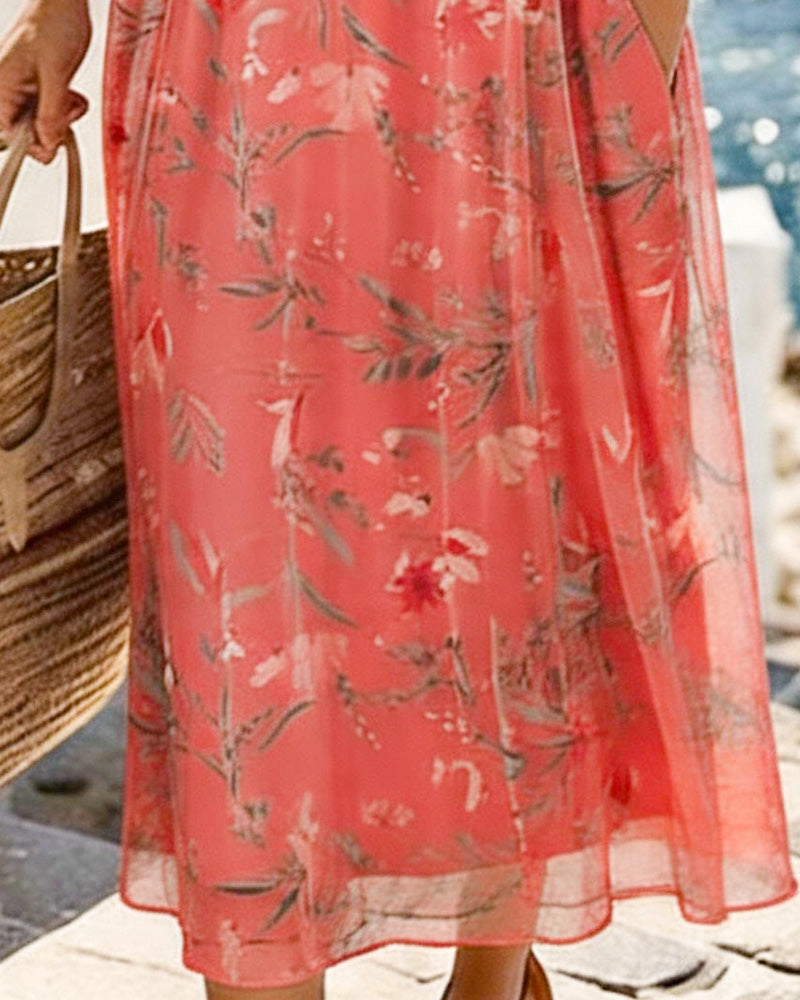 Klänning Blommig Rund Hals Maxi