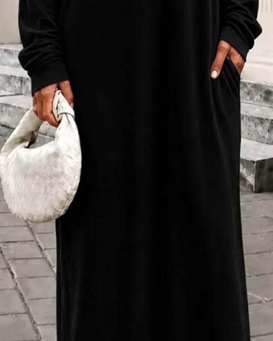 Klänning Asymmetrisk Off-Shoulder Lång Ärm Ficka Maxi