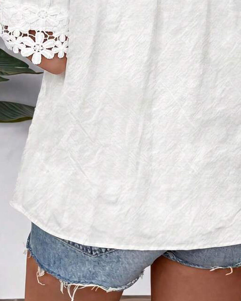 Blus Spets Bardot Kort Ärm