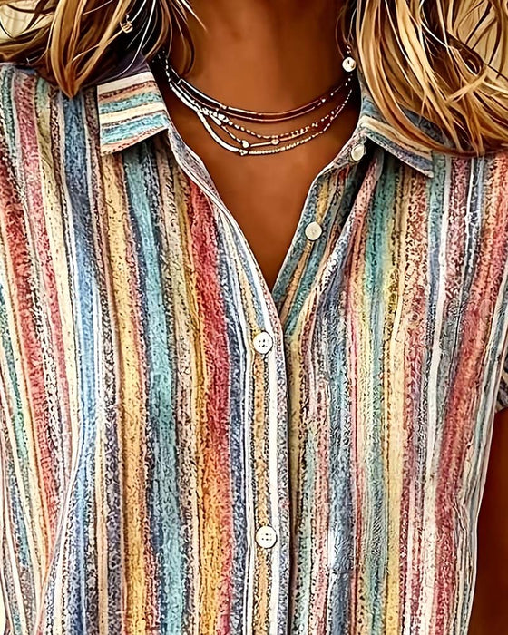Blus Randig Färgblock Casual