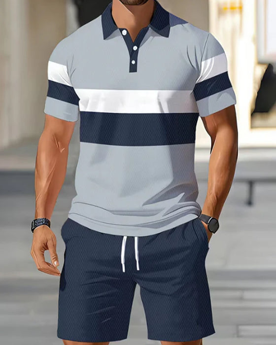 Set Randig Polo Herr Shorts