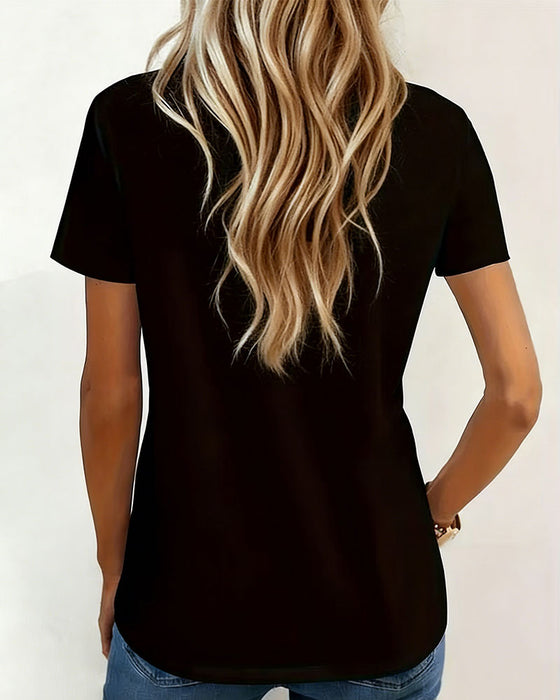 T-Shirt V-Hals Kontrast Ficka