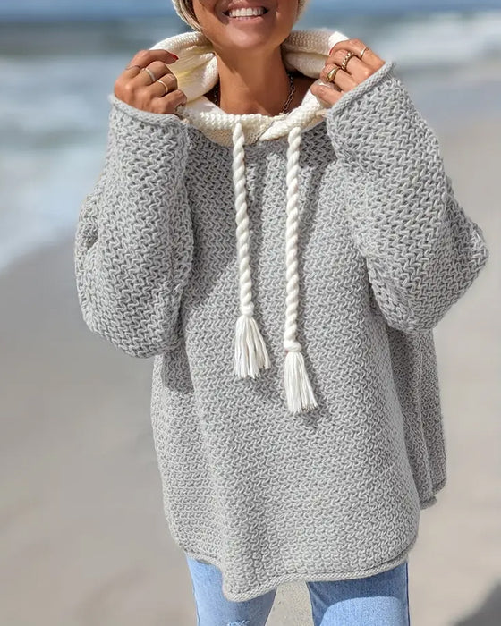 Tröja Med Ungdomlig, Huvad Och Färgblock Egenskaper