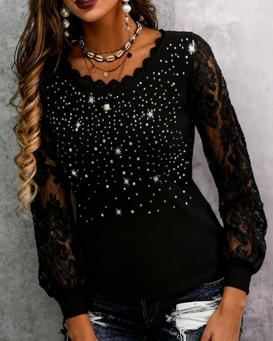 Modig Blus Med Lapptäcktsmönster