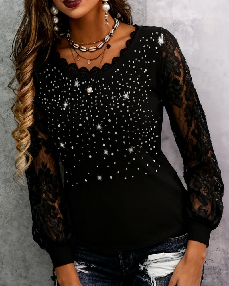 Modig Blus Med Lapptäcktsmönster