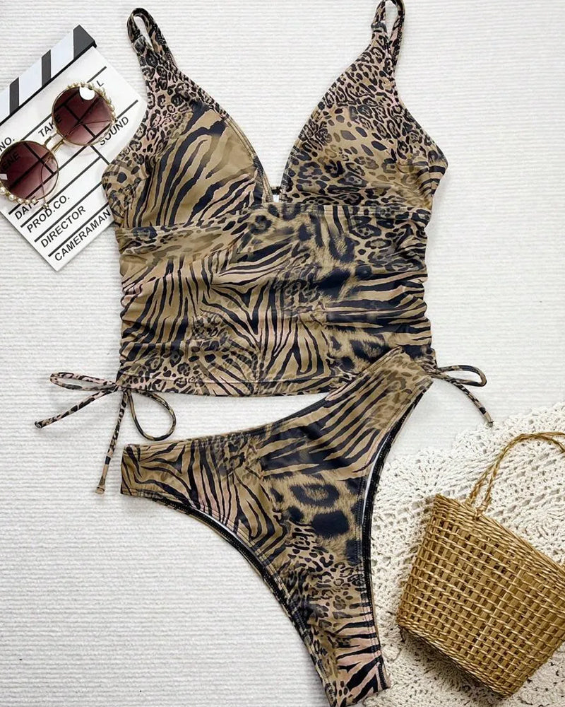 Bikini Bind Rem Halter Leopard Tryck