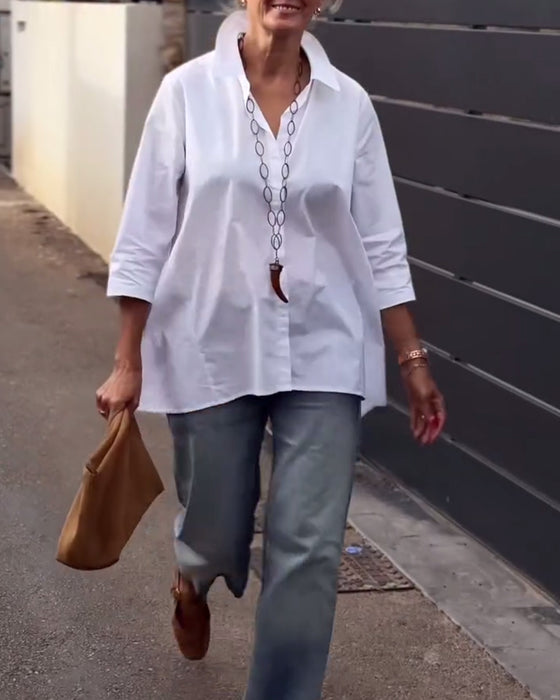 Långärmad Casualskjorta Med Kavajslag