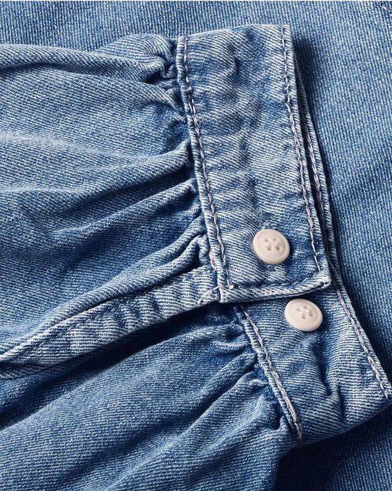 Skjorta Tryckknapp Denim Lykta Ärm Lös