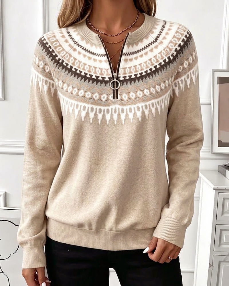 Sweatshirts Färgblock Dragkedja Lång Ärm