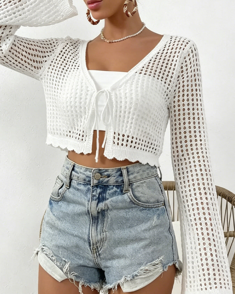 Cardigan Enkel Solid Hål Ut Strand