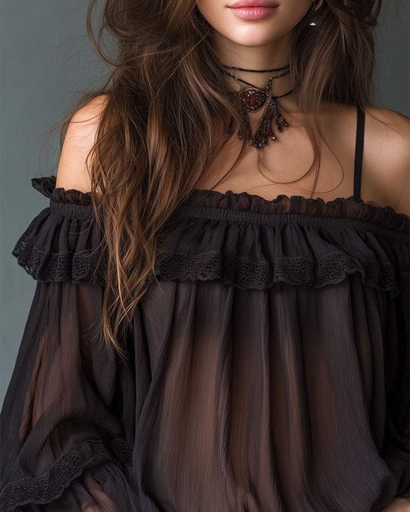 Blus Off Shoulder Volängd Mode