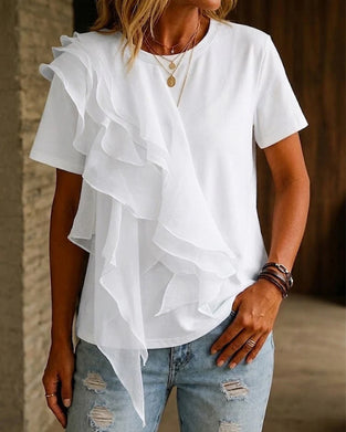T-Shirt Rundhals Ruffle Oregelbunden