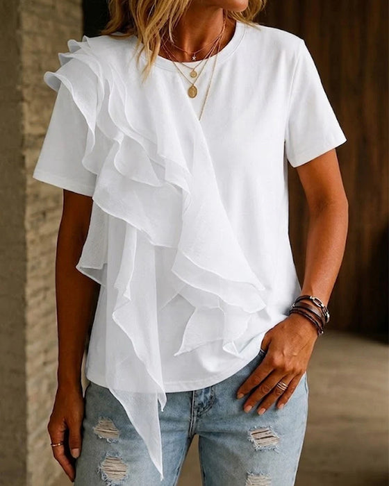 T-Shirt Rundhals Ruffle Oregelbunden