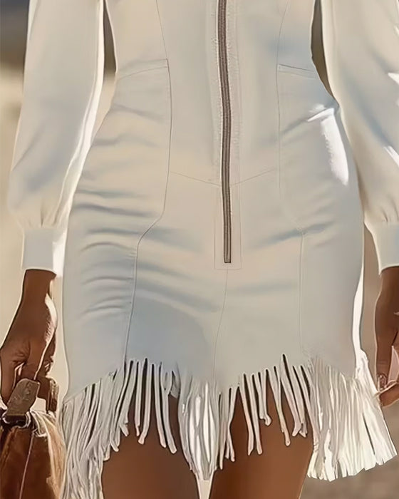 Klänning Med Dragkedjekrage Och Fransad Fåll