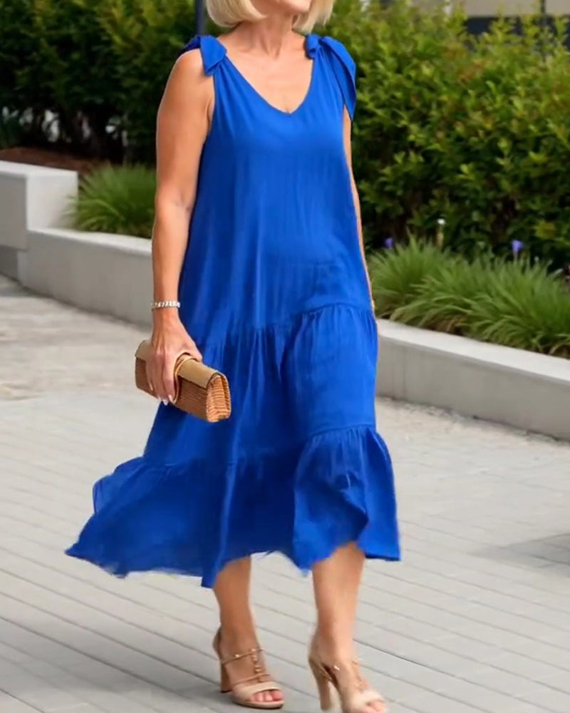 Klänning Knytrem Enfärgad Mellångd