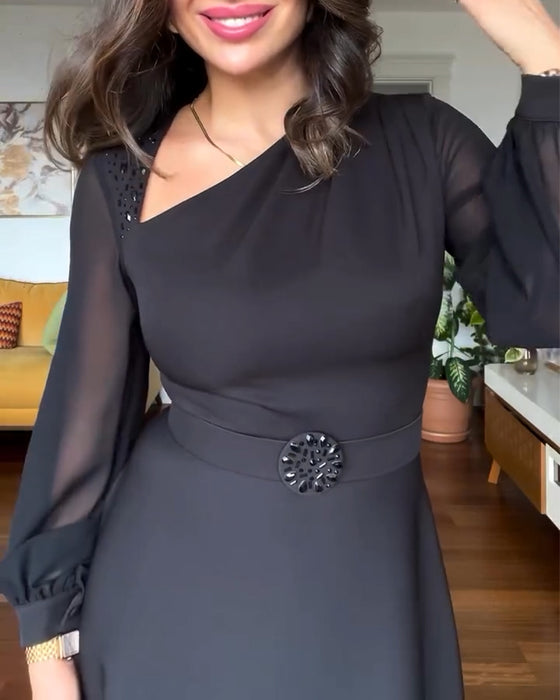 Klänning Beaded Puff Sleeve Midja Midja