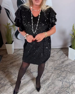 Klänning V-Ringning Ryschärm Sammets Glitter