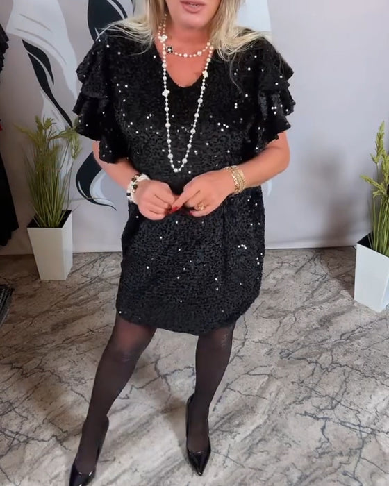 Klänning V-Ringning Ryschärm Sammets Glitter