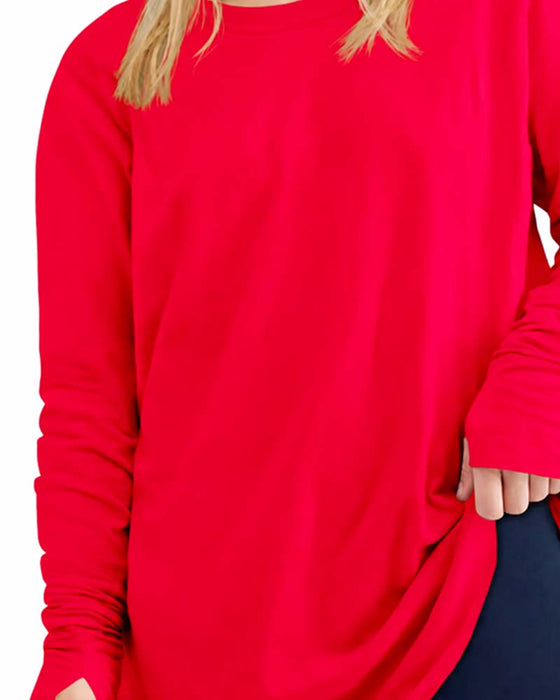 T-Shirt Rundhalsad Långärmad Enfärgad Lössittande