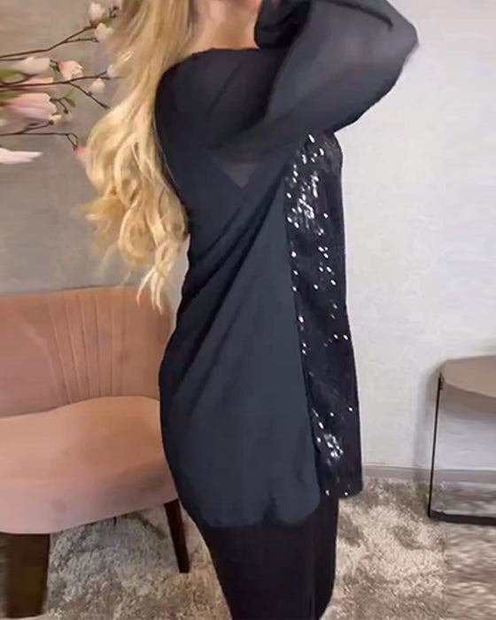 Skjorta Rund Halsad Långärmad Paljett