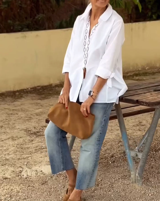 Långärmad Casualskjorta Med Kavajslag